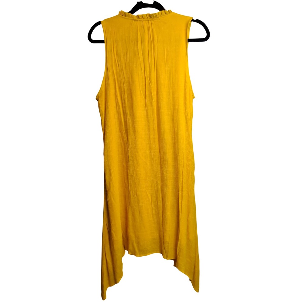 Indigo Rose Womens 1X Mustard Yellow Crochet Lace Sharkbite Hem Sleeveless Dress - Picture 3 of 6